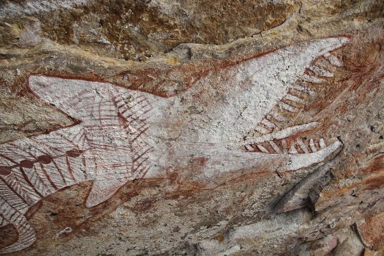 Aboriginal-kunstenaars schilderden reuzenslangen tegen de kolonisten